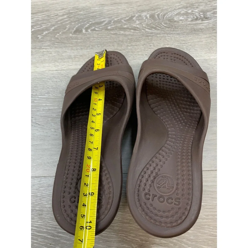 Crocs Sassari Wedge Sandals Women's 9 Espresso Brown Slide Heels Comfort Shoes